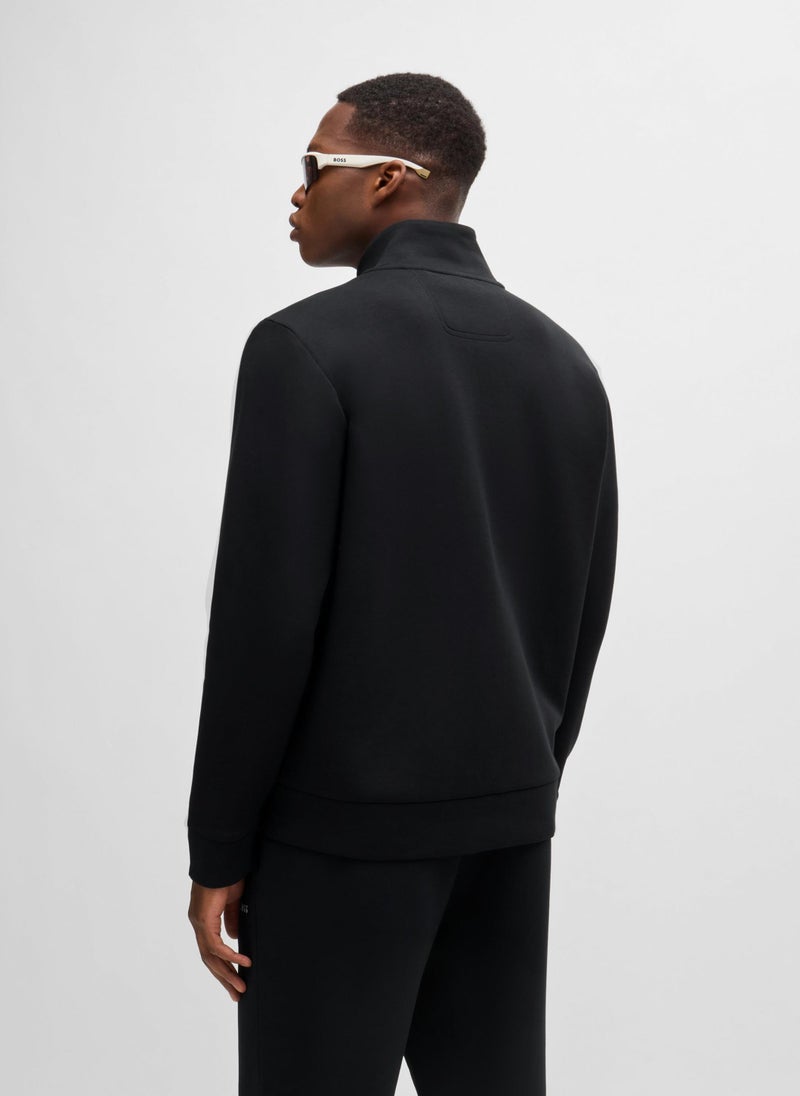Zip-up sweatshirt in stretch cotton with hidden pocket