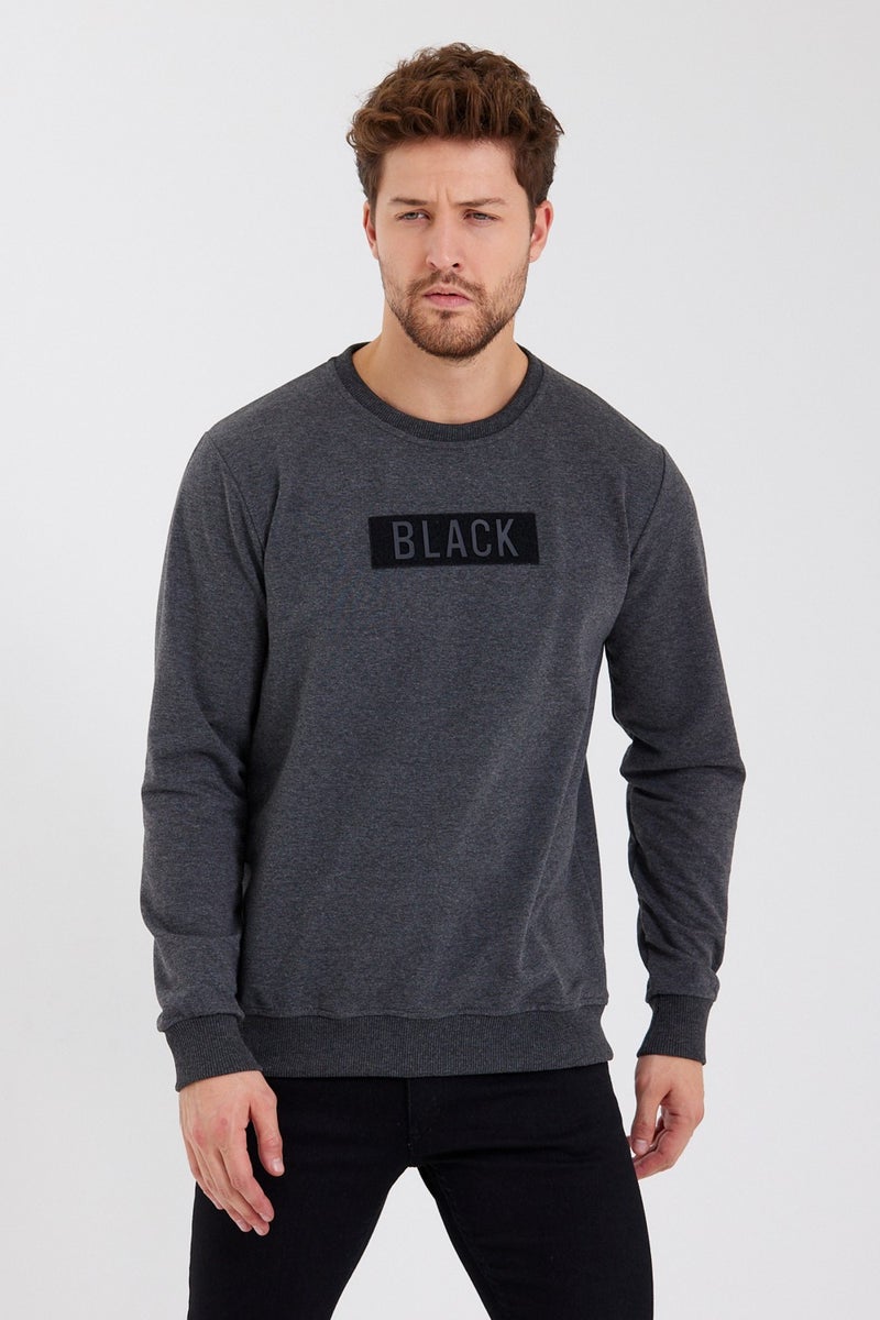 Black 3D Printed Standard Fit Men's Thin Sweatshirt Anthracite