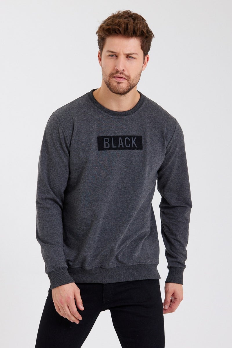 Black 3D Printed Standard Fit Men's Thin Sweatshirt Anthracite