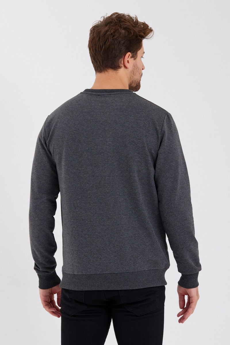 Black 3D Printed Standard Fit Men's Thin Sweatshirt Anthracite