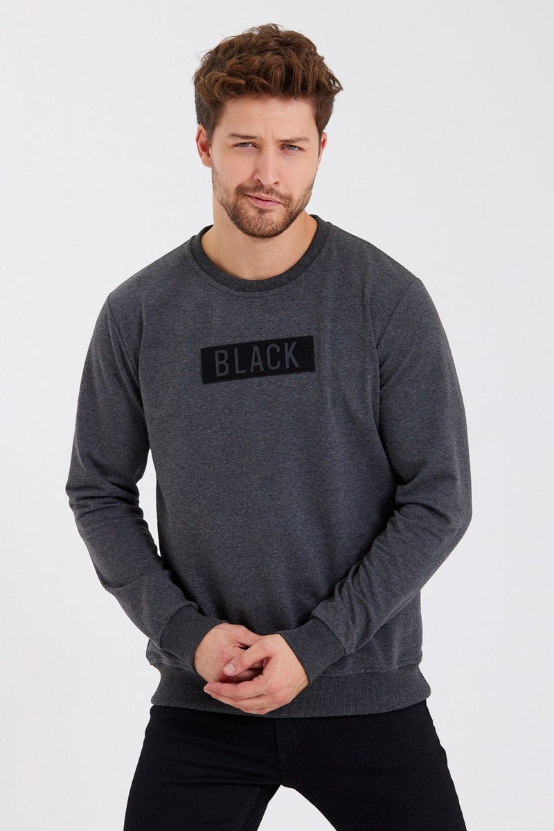 Black 3D Printed Standard Fit Men's Thin Sweatshirt Anthracite