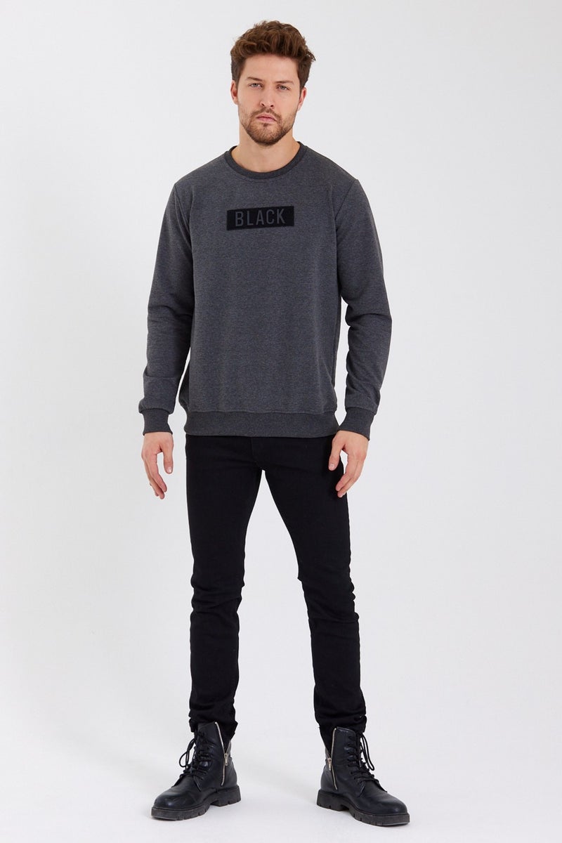 Black 3D Printed Standard Fit Men's Thin Sweatshirt Anthracite