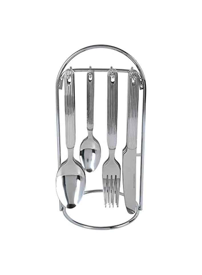 Stainless Steel Cutlery Set with Stand, 24 Pieces, Silver