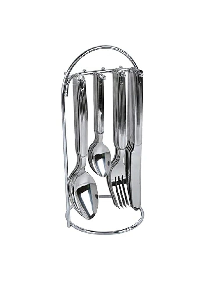 Stainless Steel Cutlery Set with Stand, 24 Pieces, Silver