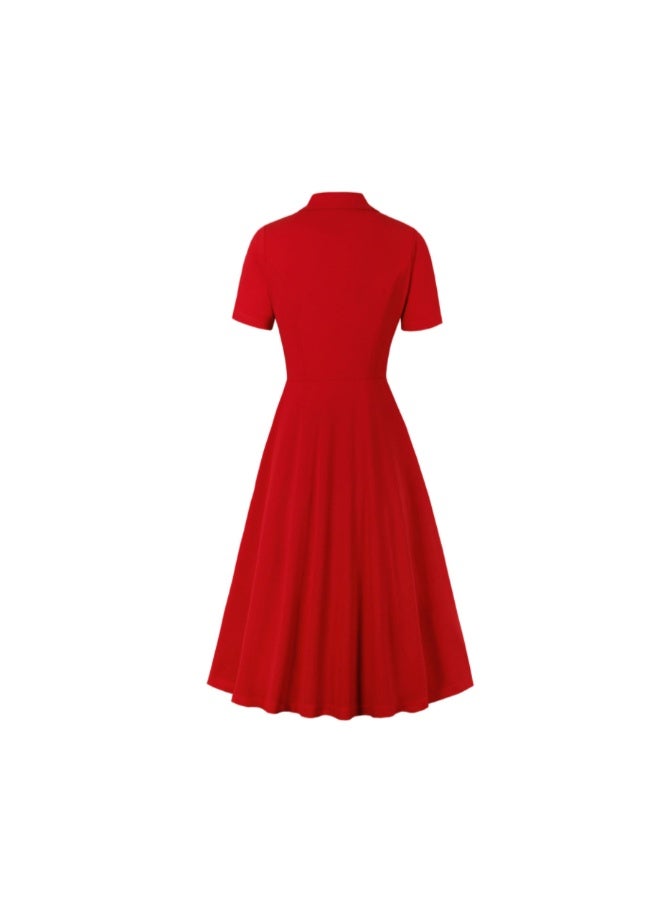 Elegant Button Detail Dress Red