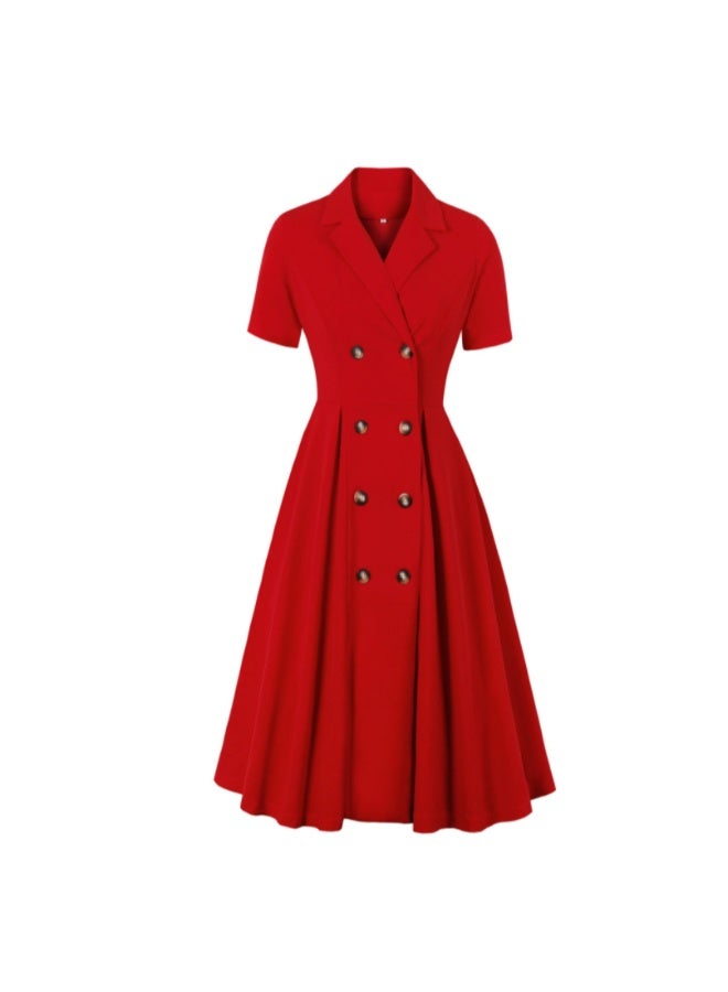 Elegant Button Detail Dress Red