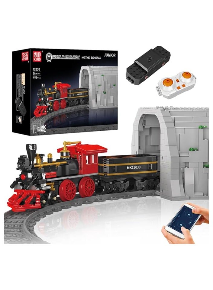 Mould King 12030 Train Building Toy Steam Locomotive Building Blocks Set Remote Control Train with Motors and Tracks (977 PCS)