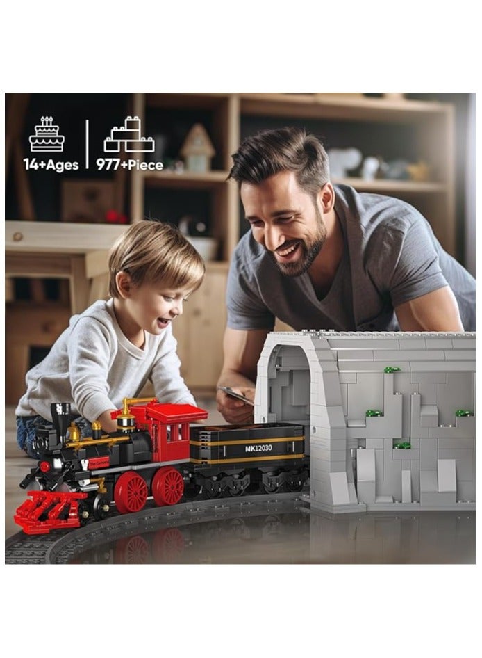 Mould King 12030 Train Building Toy Steam Locomotive Building Blocks Set Remote Control Train with Motors and Tracks (977 PCS)