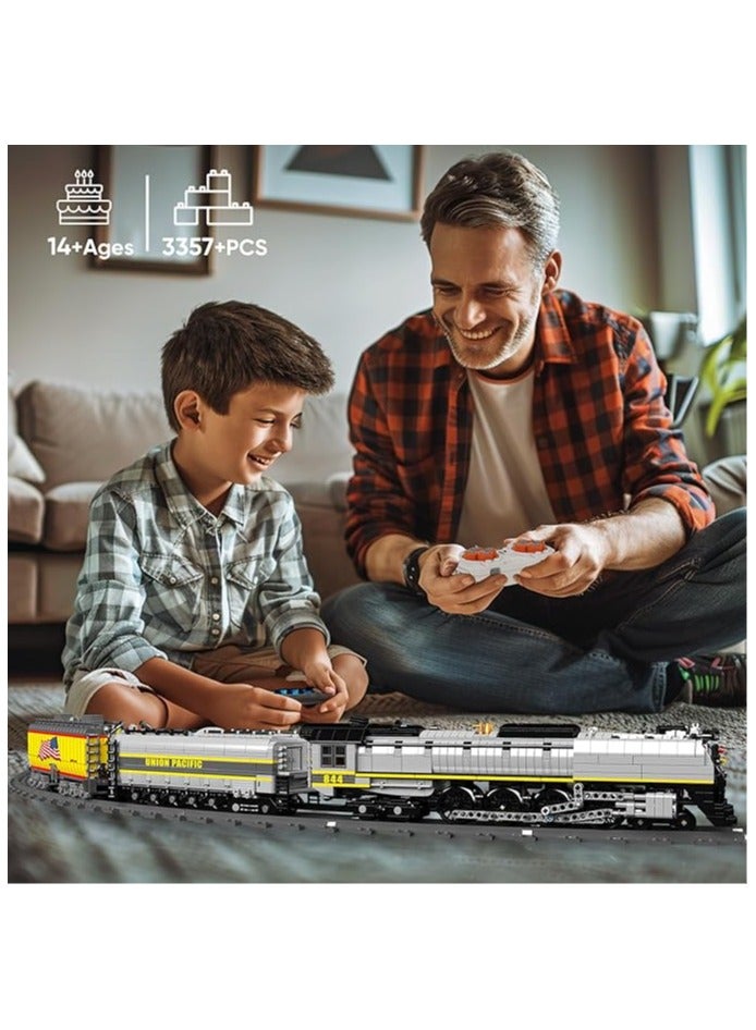 Mould King 12031 UP844 Steam Train Building Kit Remote Control Locomotive Train Blocks Set with LED Light and Train Tracks Collectible Model Display for Kids