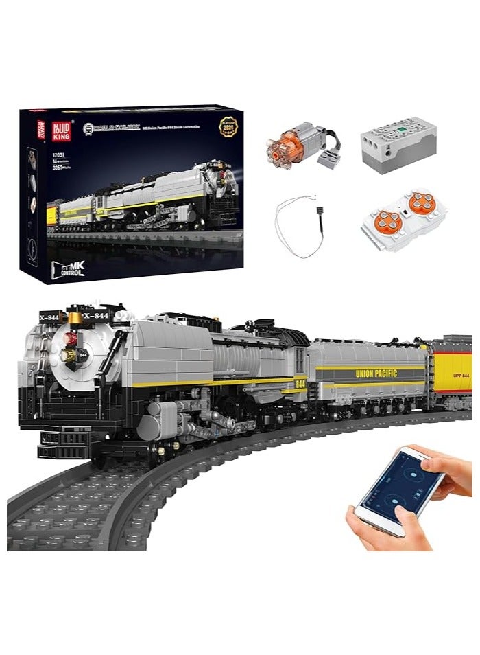 Mould King 12031 UP844 Steam Train Building Kit Remote Control Locomotive Train Blocks Set with LED Light and Train Tracks Collectible Model Display for Kids