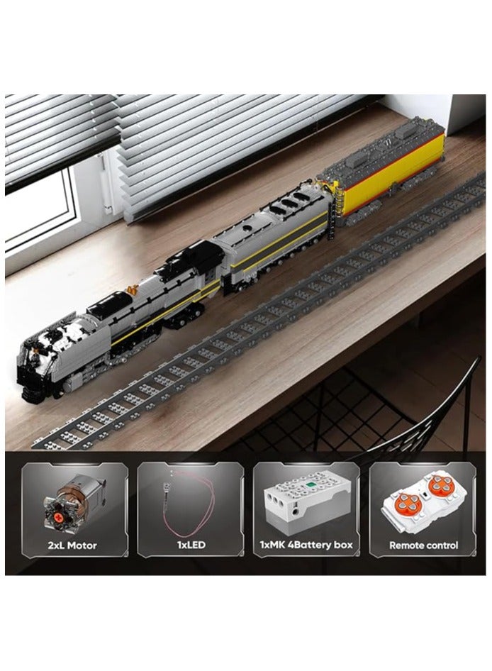 Mould King 12031 UP844 Steam Train Building Kit Remote Control Locomotive Train Blocks Set with LED Light and Train Tracks Collectible Model Display for Kids