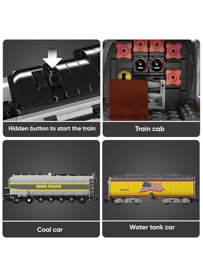 Mould King 12031 UP844 Steam Train Building Kit Remote Control Locomotive Train Blocks Set with LED Light and Train Tracks Collectible Model Display for Kids