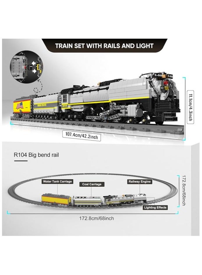 Mould King 12031 UP844 Steam Train Building Kit Remote Control Locomotive Train Blocks Set with LED Light and Train Tracks Collectible Model Display for Kids