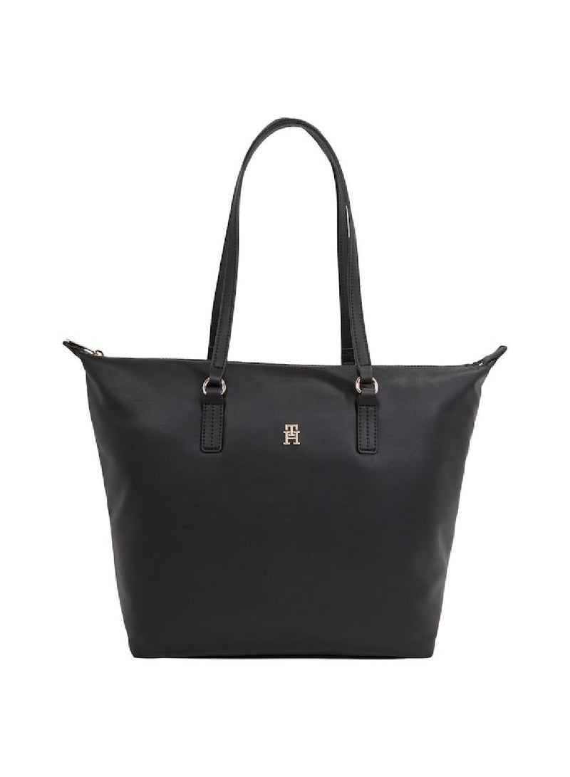 Women's Th Monogram Plaque Tote, Black- Recycled Polyester