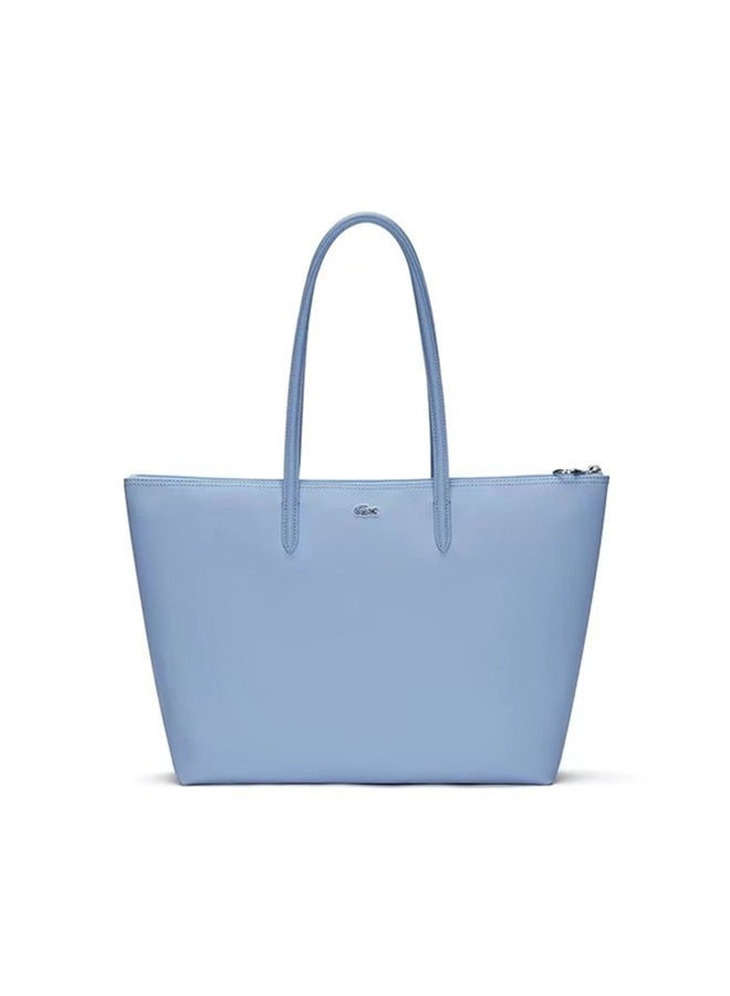 Lacoste Women's L12.12 Concept Fashion Versatile Large Capacity Zipper Handbag Tote Bag Shoulder Bag Large Light Blue