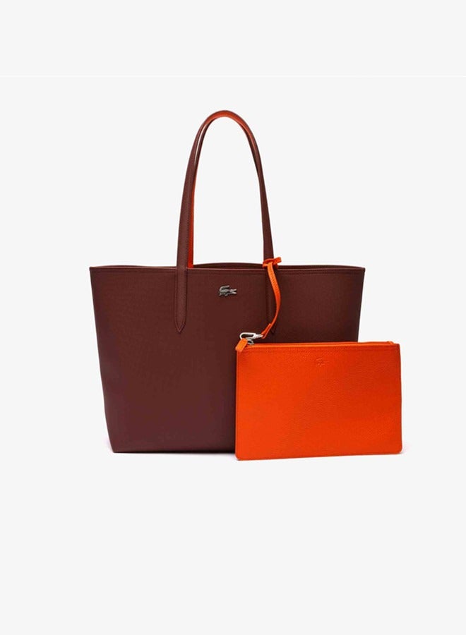 Lacoste Women's Anna Double sided Two tone Large Capacity Handbag, Fashionable and Versatile, Wine Red/orange