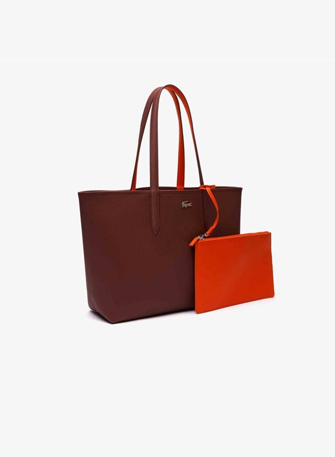 Lacoste Women's Anna Double sided Two tone Large Capacity Handbag, Fashionable and Versatile, Wine Red/orange