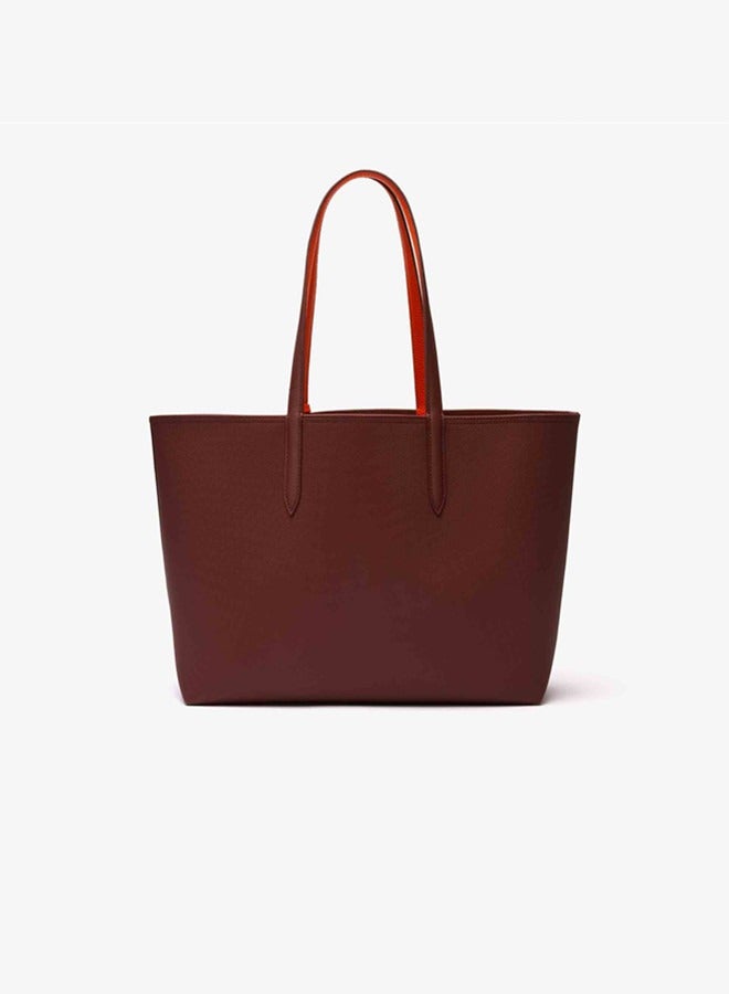 Lacoste Women's Anna Double sided Two tone Large Capacity Handbag, Fashionable and Versatile, Wine Red/orange