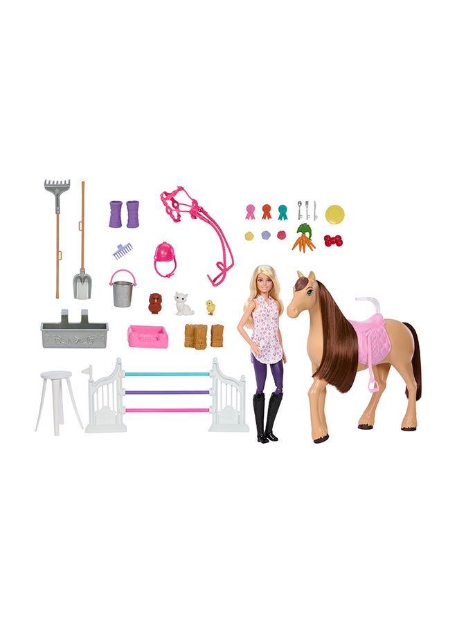 Toy Stable Playset with Doll, Horse & Accessories, 25+ Pieces with 6 Areas of Play, Inspired by Barbie Mysteries: The Great Horse Chase