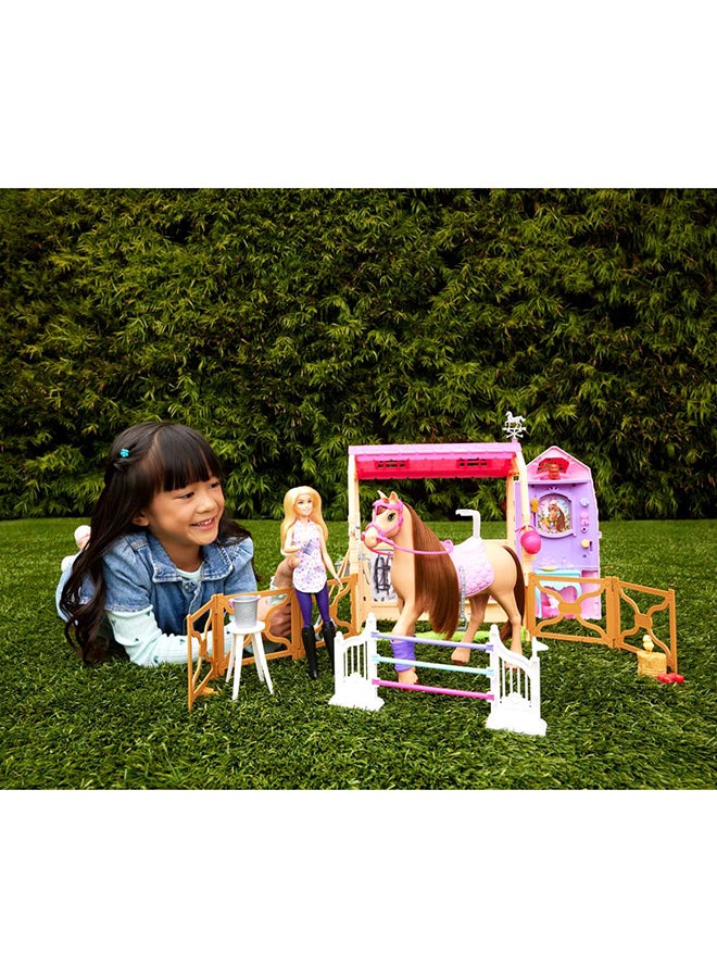 Toy Stable Playset with Doll, Horse & Accessories, 25+ Pieces with 6 Areas of Play, Inspired by Barbie Mysteries: The Great Horse Chase