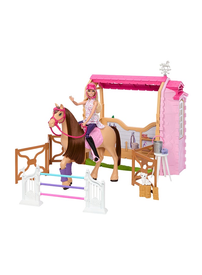 Toy Stable Playset with Doll, Horse & Accessories, 25+ Pieces with 6 Areas of Play, Inspired by Barbie Mysteries: The Great Horse Chase