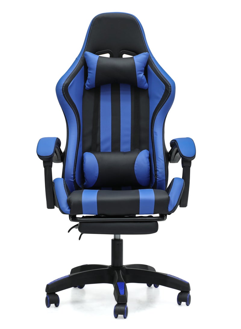 Ergonomic High-Back Gaming Chair with Pu Leather 360° Swivel Headrest Support Lumbar Support Tilt Tension Adjustment Gaming Chair MH 30FR Black Blue