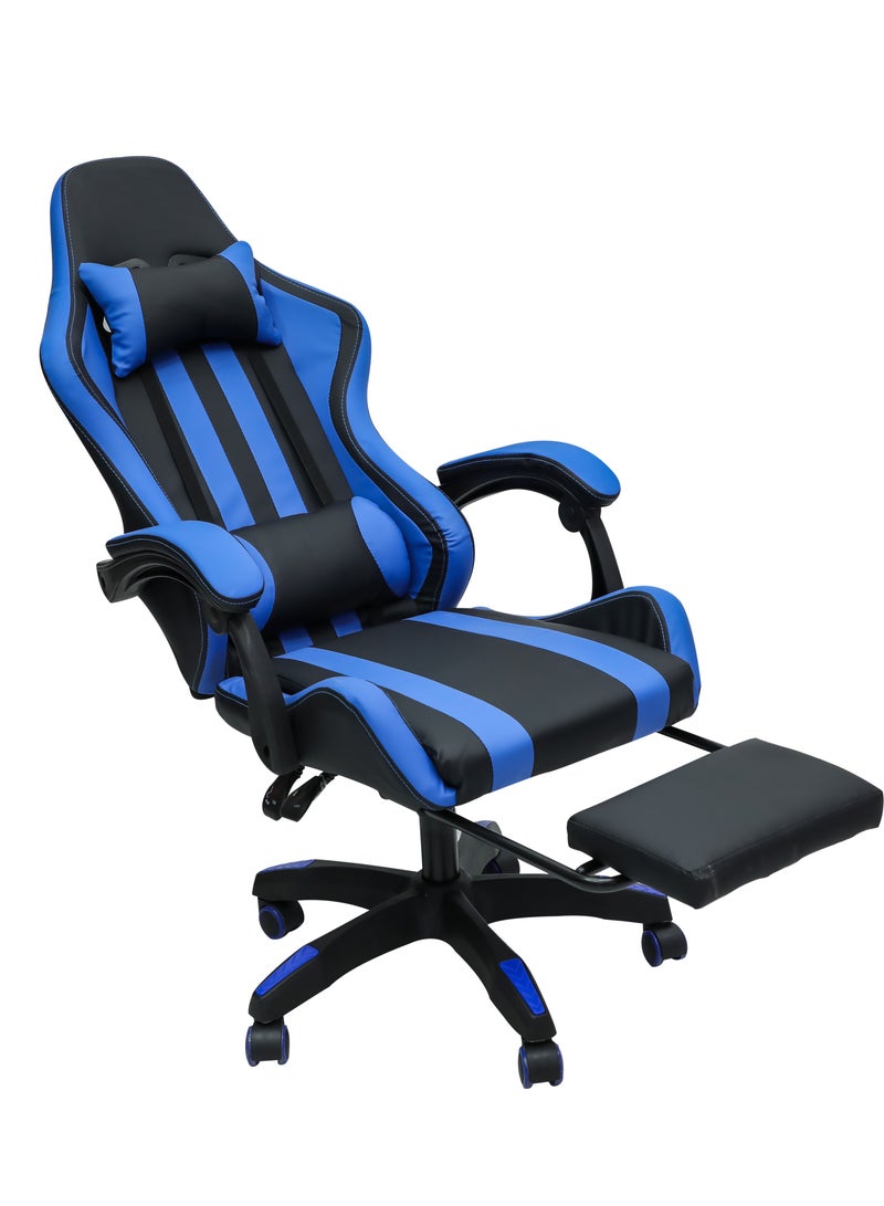 Ergonomic High-Back Gaming Chair with Pu Leather 360° Swivel Headrest Support Lumbar Support Tilt Tension Adjustment Gaming Chair MH 30FR Black Blue