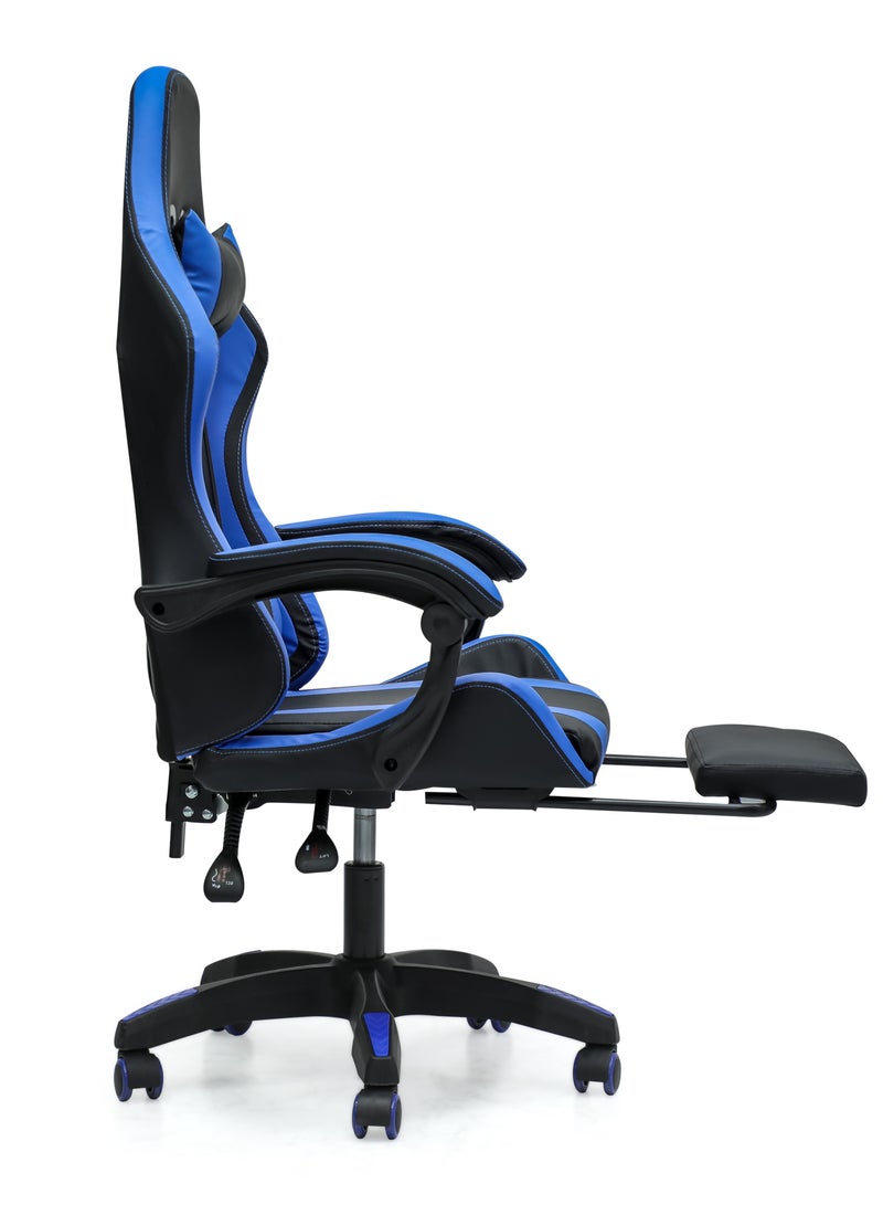 Ergonomic High-Back Gaming Chair with Pu Leather 360° Swivel Headrest Support Lumbar Support Tilt Tension Adjustment Gaming Chair MH 30FR Black Blue