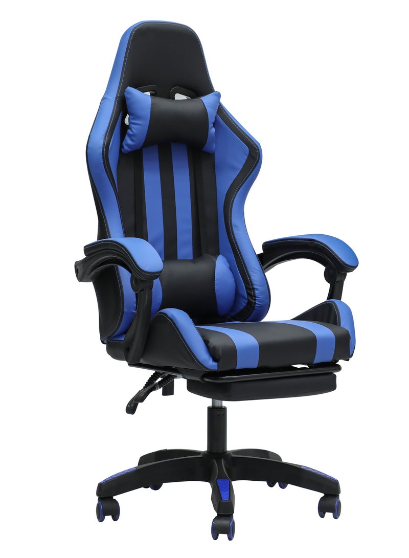 Ergonomic High-Back Gaming Chair with Pu Leather 360° Swivel Headrest Support Lumbar Support Tilt Tension Adjustment Gaming Chair MH 30FR Black Blue