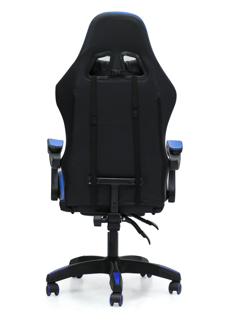 Ergonomic High-Back Gaming Chair with Pu Leather 360° Swivel Headrest Support Lumbar Support Tilt Tension Adjustment Gaming Chair MH 30FR Black Blue