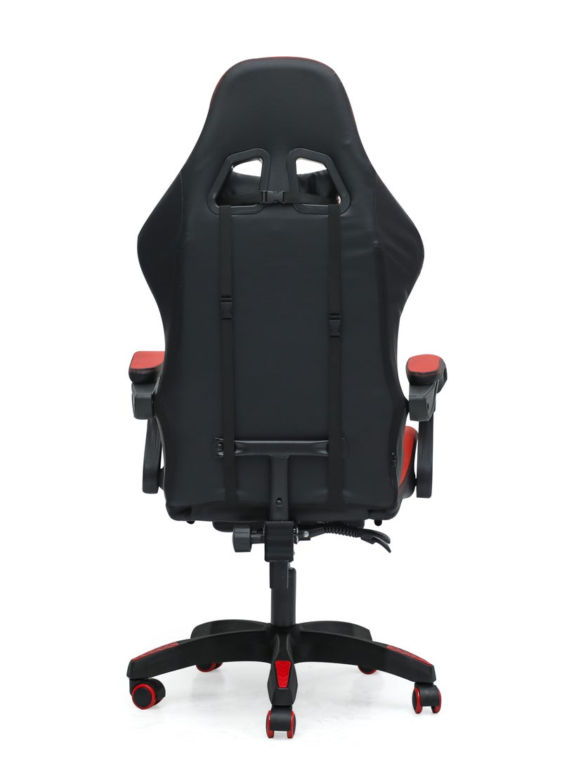 Ergonomic High-Back Gaming Chair with Pu Leather 360° Swivel Headrest Support Lumbar Support Tilt Tension Adjustment Gaming Chair MH-FR30-Red Black