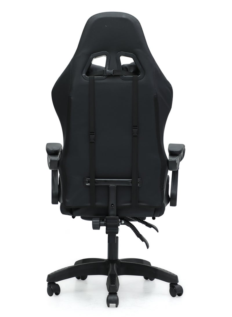 Ergonomic High-Back Gaming Chair with Pu Leather 360° Swivel Headrest Support Lumbar Support Tilt Tension Adjustment Gaming Chair MH 30FR Black