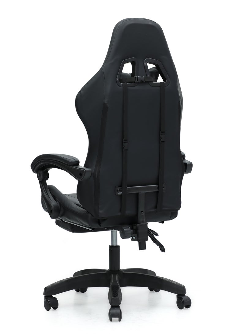 Ergonomic High-Back Gaming Chair with Pu Leather 360° Swivel Headrest Support Lumbar Support Tilt Tension Adjustment Gaming Chair MH 30FR Black