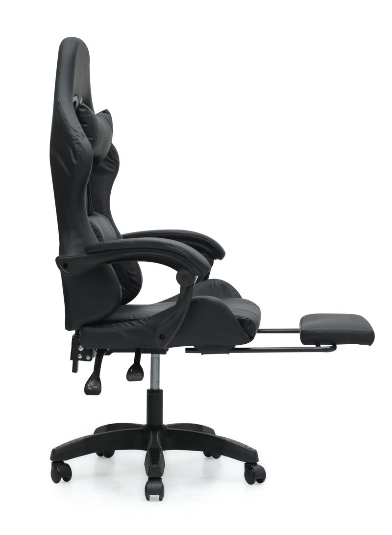 Ergonomic High-Back Gaming Chair with Pu Leather 360° Swivel Headrest Support Lumbar Support Tilt Tension Adjustment Gaming Chair MH 30FR Black