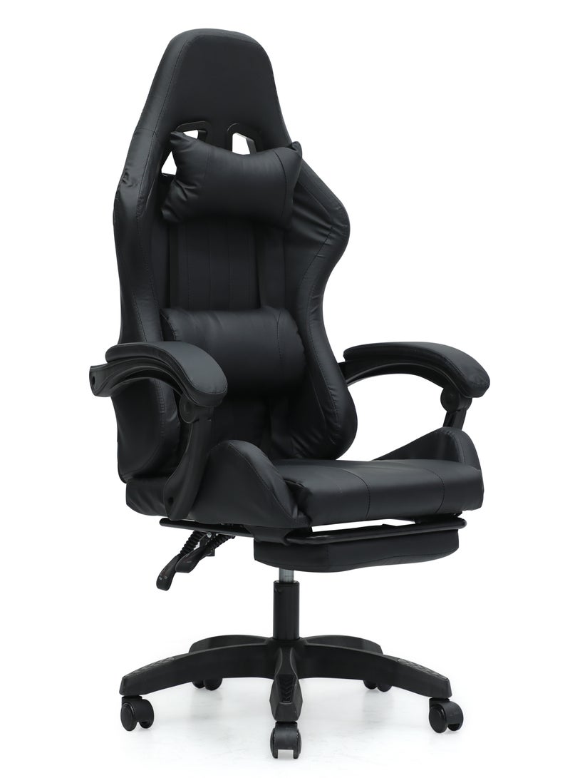 Ergonomic High-Back Gaming Chair with Pu Leather 360° Swivel Headrest Support Lumbar Support Tilt Tension Adjustment Gaming Chair MH 30FR Black