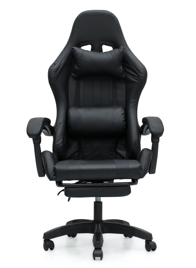 Ergonomic High-Back Gaming Chair with Pu Leather 360° Swivel Headrest Support Lumbar Support Tilt Tension Adjustment Gaming Chair MH 30FR Black