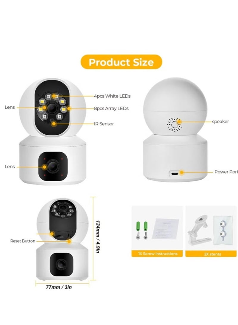 WiFi Security Camera, Storage Card Storage Dual Lens Indoor Surveillance Camera Motion Detection 100‑240V for Pet for Home