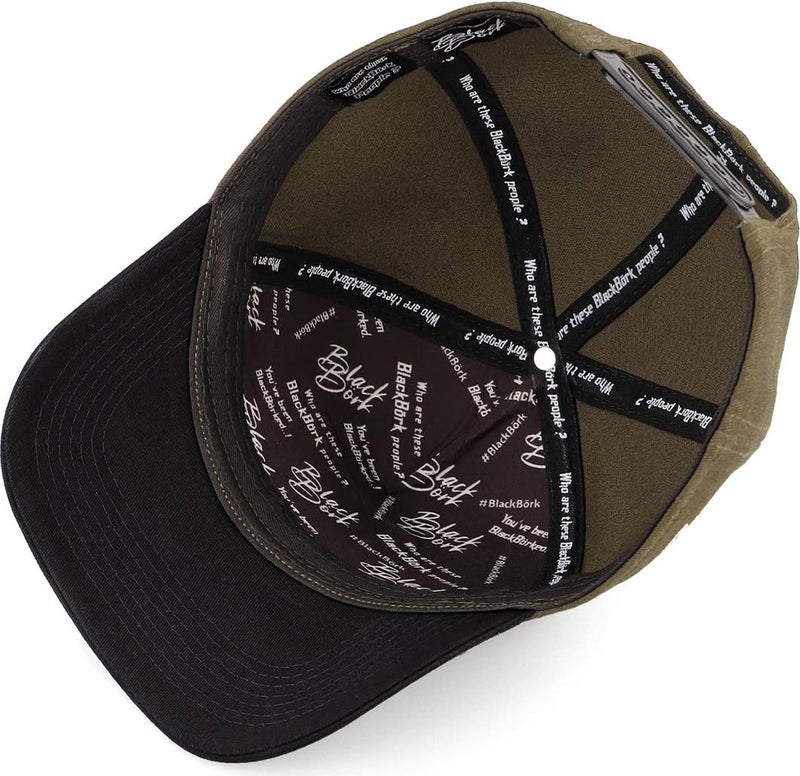 Blackbörk V1 Baseball Keep Going - Khaki-Black Peaked Hat (Cap) with 2 Code Logo