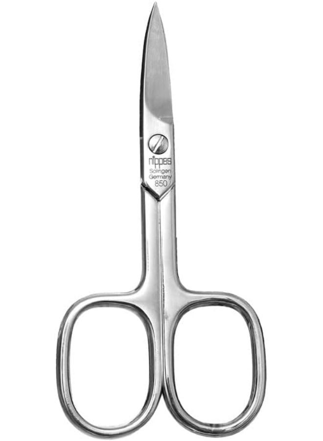 Nail Scissors Nickel Plated (850) | Essential Tool For The Perfect Manicure | Made Of Hardened Nickel-Plated Steel | With A Stalk & Curved Tip