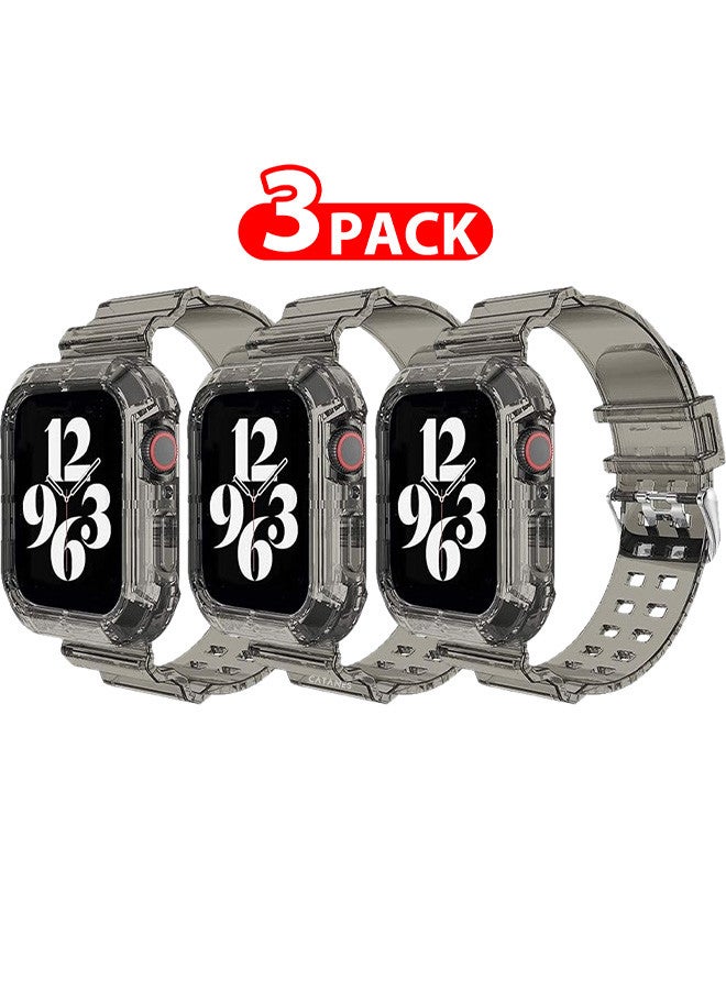 3 Pack Clear iwatch Strap Bands TPU Smart Apple Watch Bands 42mm with Bumper Protective Case Crystal Sports Wristband Grey color