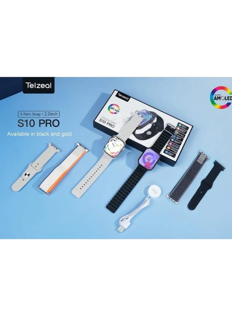 S10 Pro Super AMOLED Smart Watch 2.2 inch 45MM Wearfit GPT 2.0 Application Market TWS Wireless Headphones Local Album Wrist Ebook Local Music Play Back Al Watch Face 3D Visual Action 3 Pair Strap