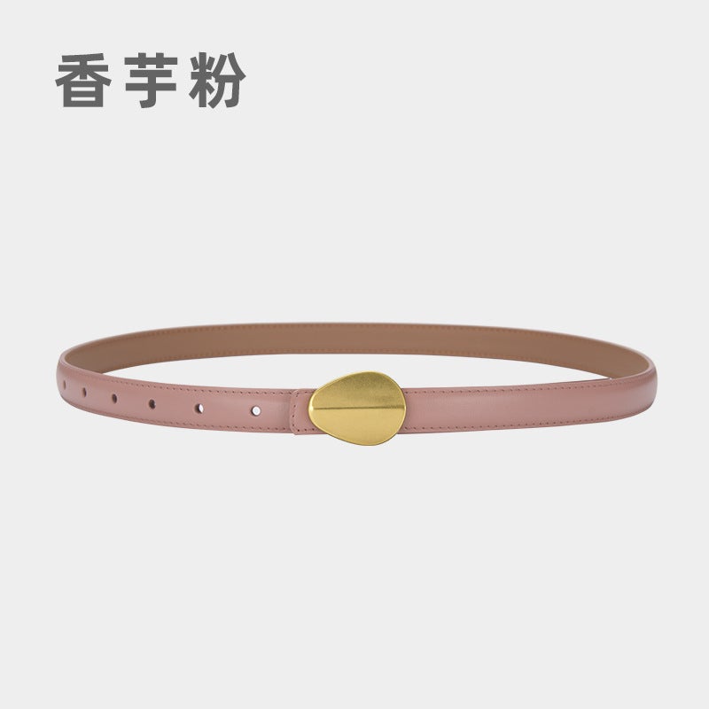 New Buckle Genuine Leather Slim Belt20308-Taro powder 20308-Taro powder