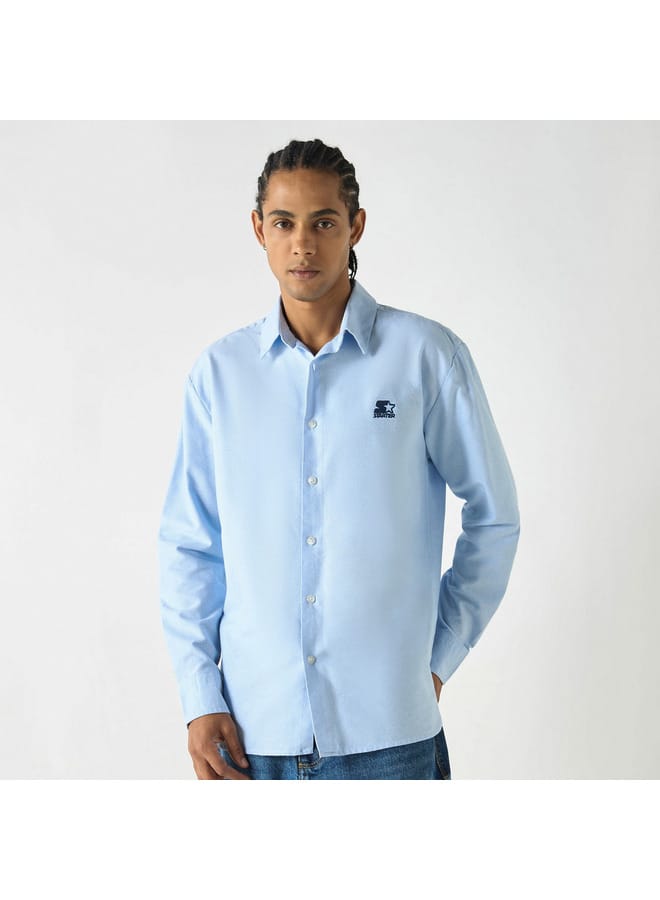 Starter Regular Fit Solid Shirt with Long Sleeves and Button Placket