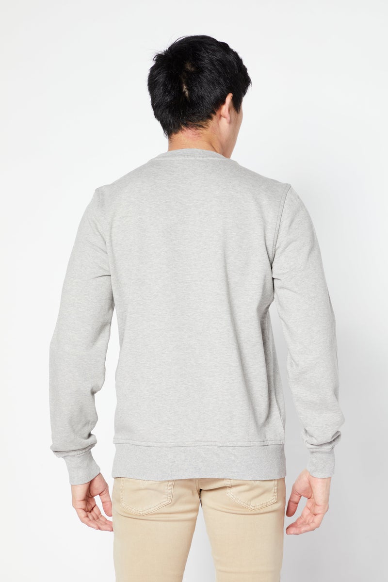 Men Crew Neck Long Sleeve Embroidered Logo Sweatshirt, Heather Grey