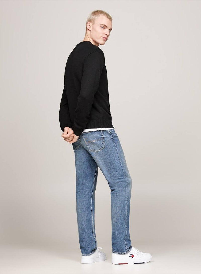 Men's Tommy Badge Jumper With Wool, Black- Recycled Polyester