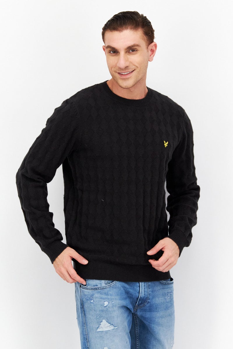 Men Crew Neck Long Sleeve Knitted Sweater, Dark Grey