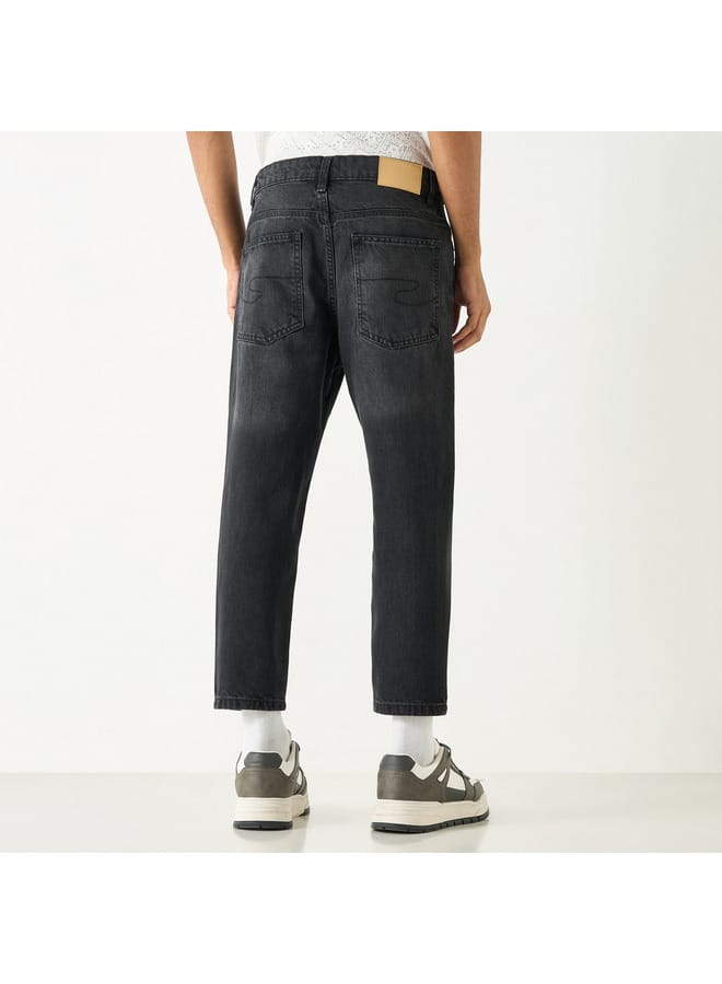 Lee Cooper Solid Relaxed Fit Jeans with Button Closure