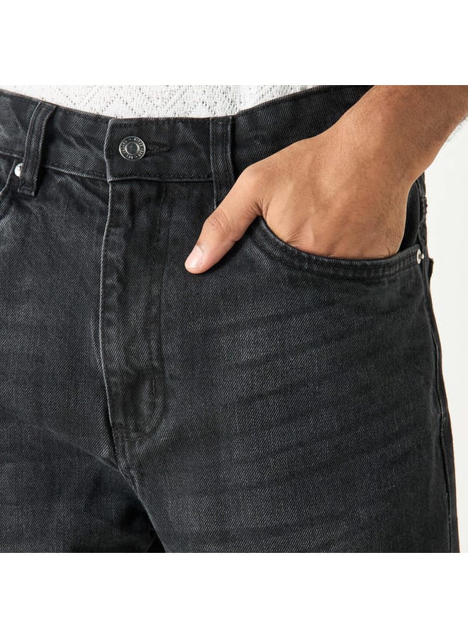 Lee Cooper Solid Relaxed Fit Jeans with Button Closure