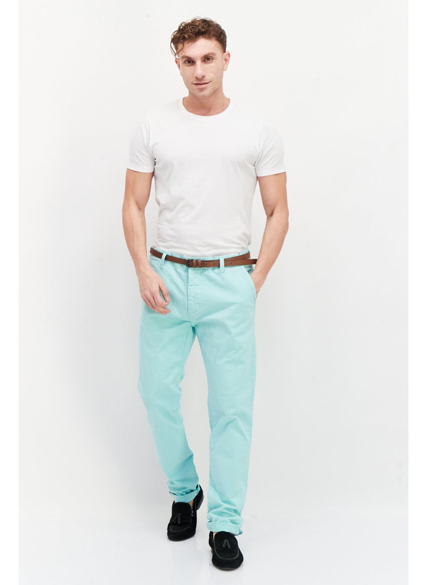 Men Regular Fit Solid Chino Pant, Mint Blue