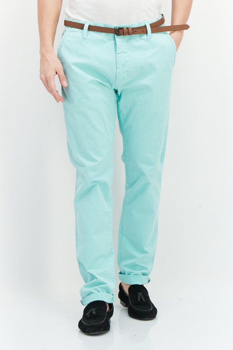 Men Regular Fit Solid Chino Pant, Mint Blue